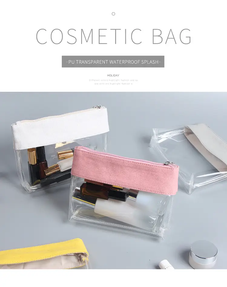 Bespoke mixed-material transparent makeup bag utilized as a retail-ready beauty gift set packaging solution for cosmetics collections